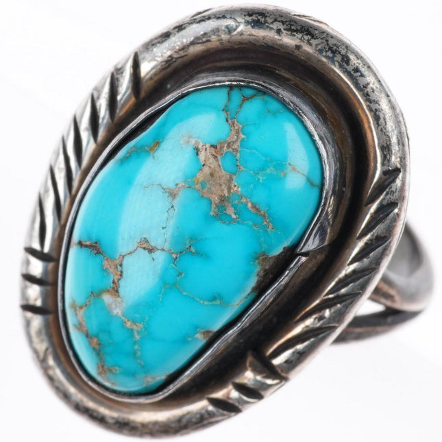 sz8 vintage Navajo spiderweb turquoise sterling silver ring
