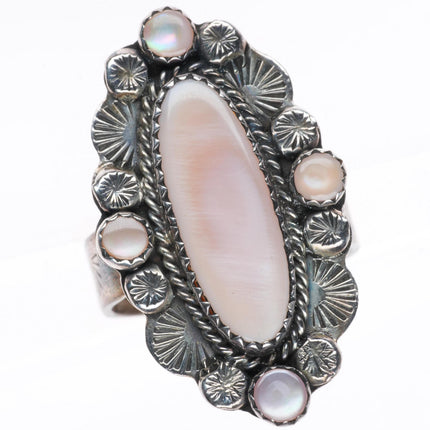sz9.5 vintage Native American sterling silver pink MOP shell satellite ring