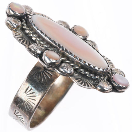 sz9.5 vintage Native American sterling silver pink MOP shell satellite ring