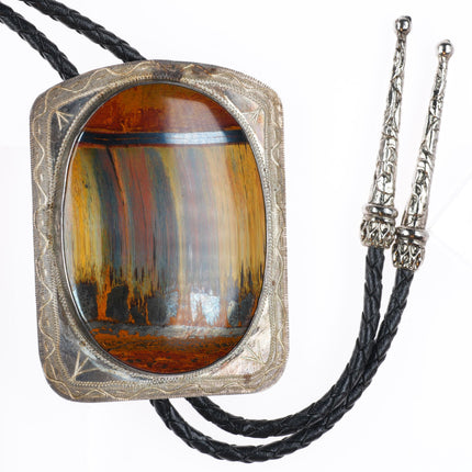 Large vintage Southwestern sterling silver stone bolo tie