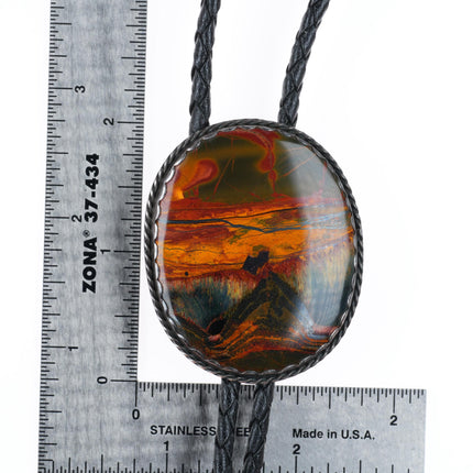 Large vintage Southwestern sterling silver Pietersite stone bolo tie