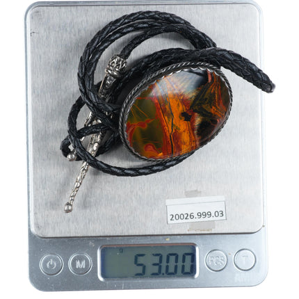 Large vintage Southwestern sterling silver Pietersite stone bolo tie