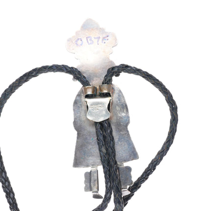 c1960 c-31 vintage Navajo sterling silver turquoise Kachina bolo tie fancy tips
