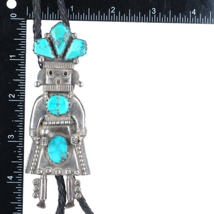 c1960 c-31 vintage Navajo sterling silver turquoise Kachina bolo tie fancy tips