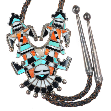 c1940's Roger Cellicion Zuni Sun Father & his Twin Sons sterling silver bolo tie