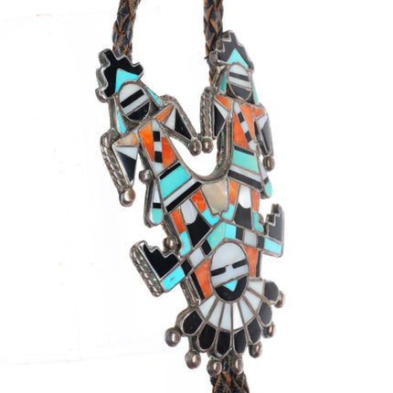 c1940's Roger Cellicion Zuni Sun Father & his Twin Sons sterling silver bolo tie
