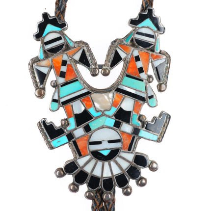 c1940's Roger Cellicion Zuni Sun Father & his Twin Sons sterling silver bolo tie