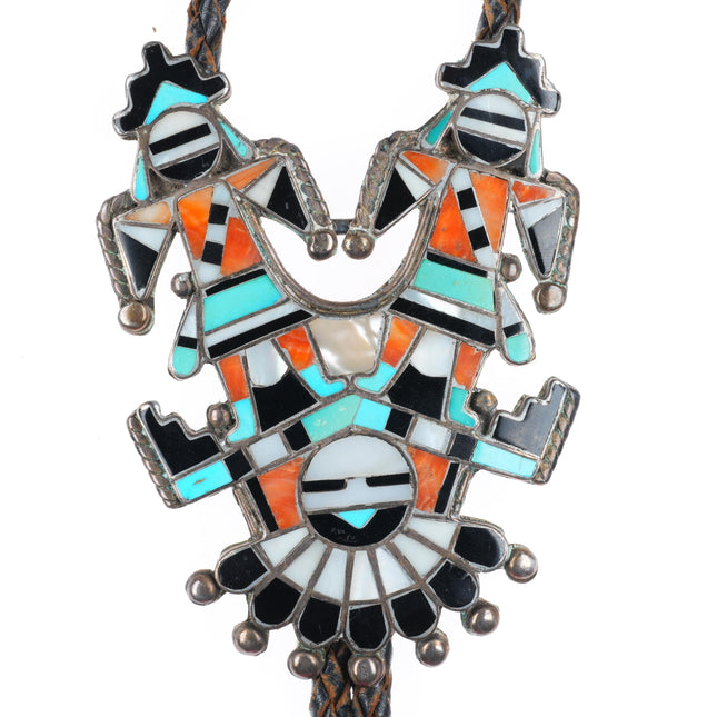 c1940's Roger Cellicion Zuni Sun Father & his Twin Sons sterling silver bolo tie