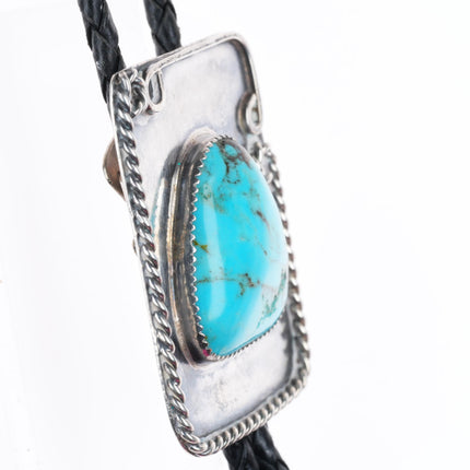 c1970 vintage Navajo sterling silver rope edge bolo tie with turquoise