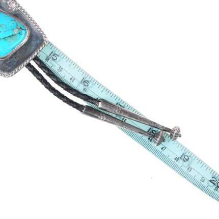 c1970 vintage Navajo sterling silver rope edge bolo tie with turquoise