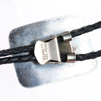 c1970 vintage Navajo sterling silver rope edge bolo tie with turquoise
