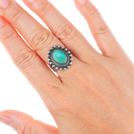 sz7 1940-50's Fred Harvey type sterling silver turquoise southwest tourist ring