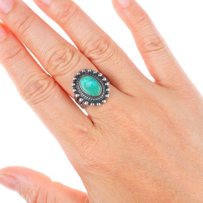 sz7 1940-50's Fred Harvey type sterling silver turquoise southwest tourist ring