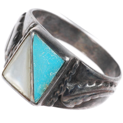 sz11.5 vintage Navajo sterling silver turquoise and shell inlay men's ring