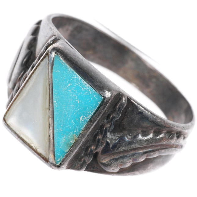 sz11.5 vintage Navajo sterling silver turquoise and shell inlay men's ring