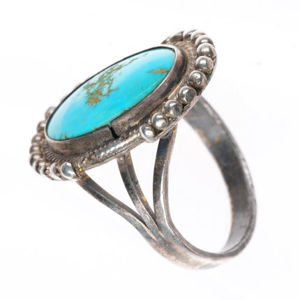 sz7.75 1930-40's Navajo vintage sterling silver turquoise beaded edge ring