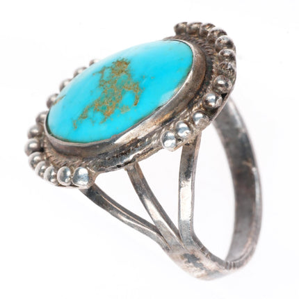 sz7.75 1930-40's Navajo vintage sterling silver turquoise beaded edge ring