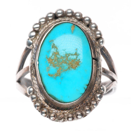 sz7.75 1930-40's Navajo vintage sterling silver turquoise beaded edge ring