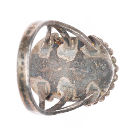 sz7.75 1930-40's Navajo vintage sterling silver turquoise beaded edge ring