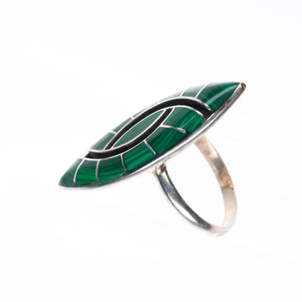 sz9 vintage Zuni sterling silver malachite Hummingbird inlay ring
