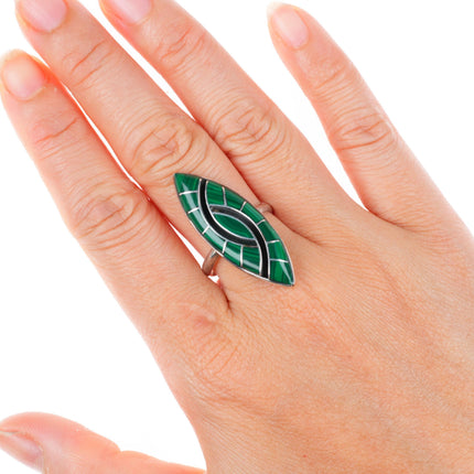 sz9 vintage Zuni sterling silver malachite Hummingbird inlay ring