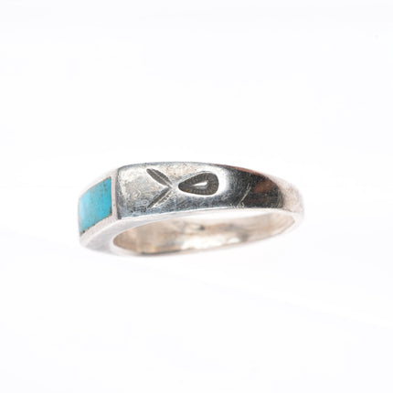 sz12.5 vintage Navajo sterling silver slim turquoise inlay size 12.5 men's ring
