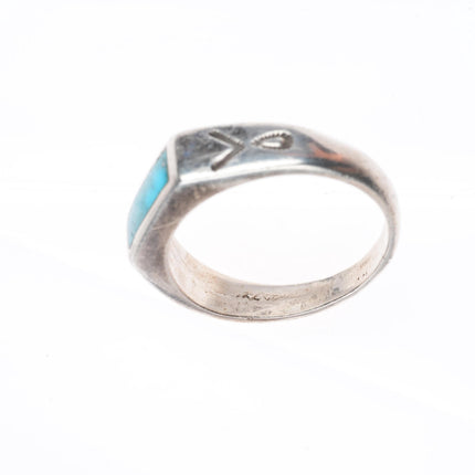 sz12.5 vintage Navajo sterling silver slim turquoise inlay size 12.5 men's ring