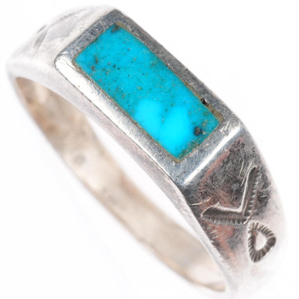 sz12.5 vintage Navajo sterling silver slim turquoise inlay size 12.5 men's ring