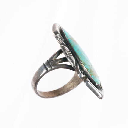 sz9 Large vintage bell trading post sterling silver and turquoise long ring