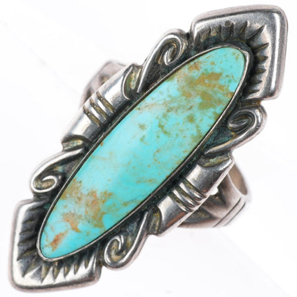 sz9 Large vintage bell trading post sterling silver and turquoise long ring