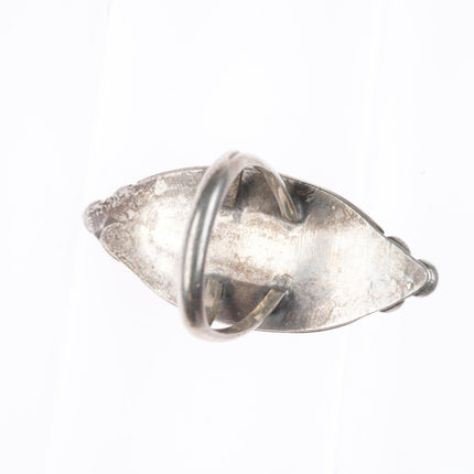 sz6 vintage Zuni sterling silver shell and turquoise inlay  rope bezel ring