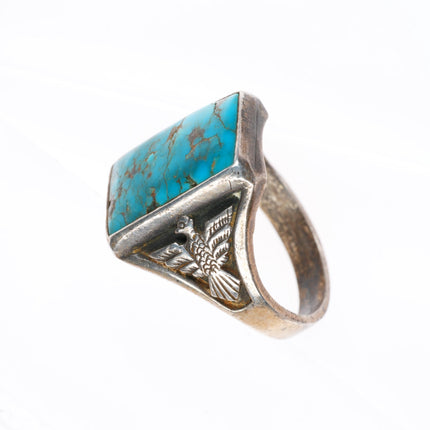 sz12 vintage Navajo sterling silver eagle ring with square turquoise