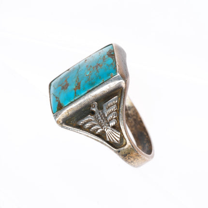 sz12 vintage Navajo sterling silver eagle ring with square turquoise