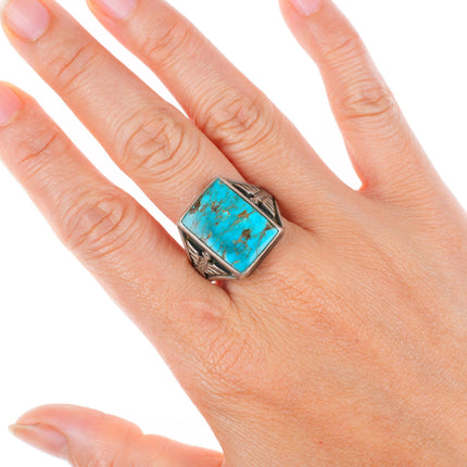 sz12 vintage Navajo sterling silver eagle ring with square turquoise