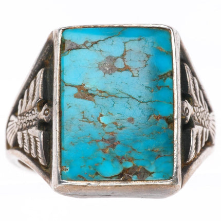 sz12 vintage Navajo sterling silver eagle ring with square turquoise