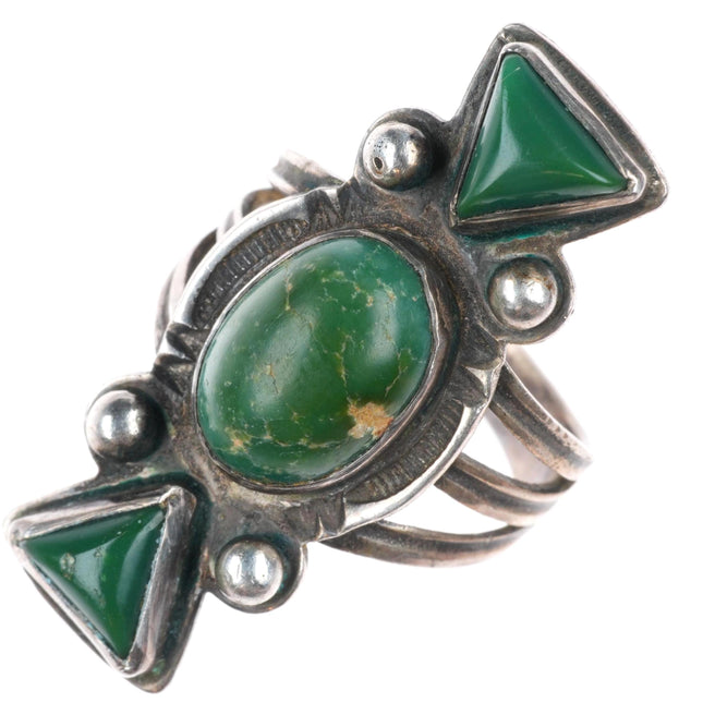 sz7 c1930-40's Navajo Cerrillos turquoise stamped shank sterling silver ring
