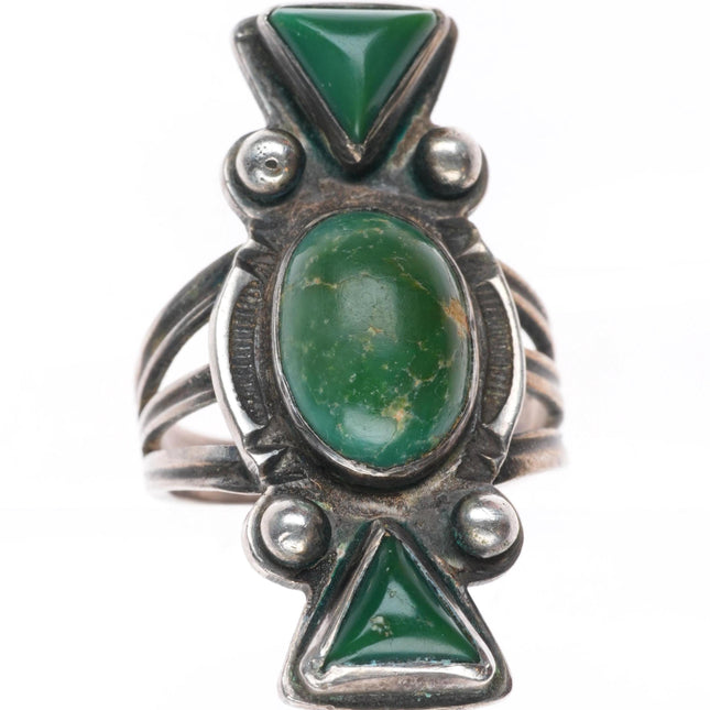 sz7 c1930-40's Navajo Cerrillos turquoise stamped shank sterling silver ring