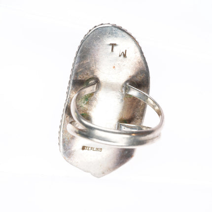 sz8 vintage Navajo sterling silver chrysocolla rope bezel ring TW
