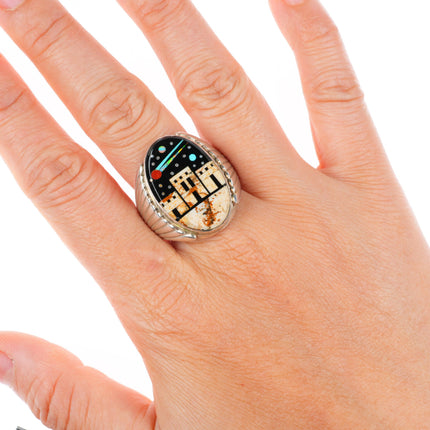 sz10.25 vintage southwestern sterling silver Night Sky pueblos inlay ring