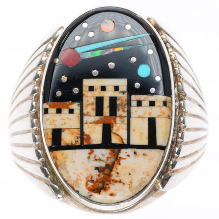 sz10.25 vintage southwestern sterling silver Night Sky pueblos inlay ring
