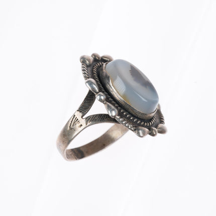 sz9 vintage c1940's Navajo Fred Harvey style sterling silver moss agate ring
