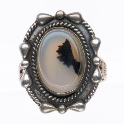 sz9 vintage c1940's Navajo Fred Harvey style sterling silver moss agate ring