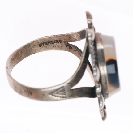 sz9 vintage c1940's Navajo Fred Harvey style sterling silver moss agate ring