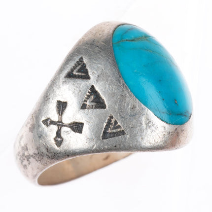 sz7.75 vintage southwestern sterling silver turquoise Fred Harvey style ring