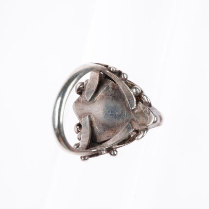 sz7.25 vintage Navajo sterling silver fancy stamped ring with nice turquoise