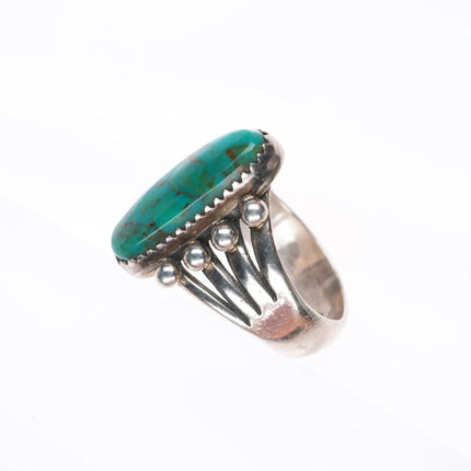 sz7 vintage high grade turquoise Navajo sterling silver beaded shank ring