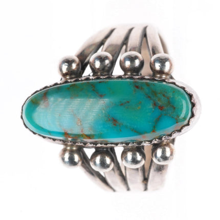 sz7 vintage high grade turquoise Navajo sterling silver beaded shank ring
