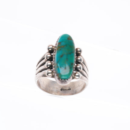 sz7 vintage high grade turquoise Navajo sterling silver beaded shank ring