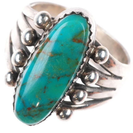 sz7 vintage high grade turquoise Navajo sterling silver beaded shank ring