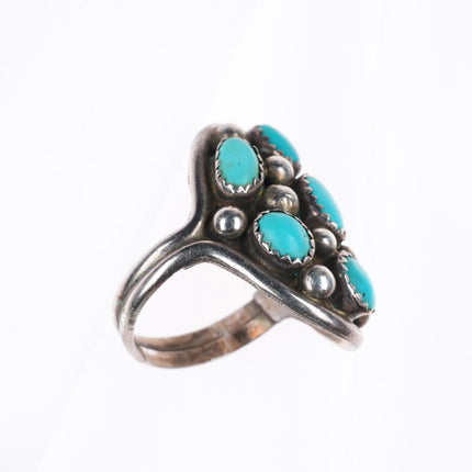 sz9 vintage KM Navajo sterling silver turquoise cluster dome ring